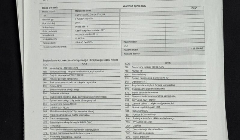 Mercedes C 200 Coupe, Klimatronic 2-stref, Alcantara, Burmester, Podgrz. fotele full