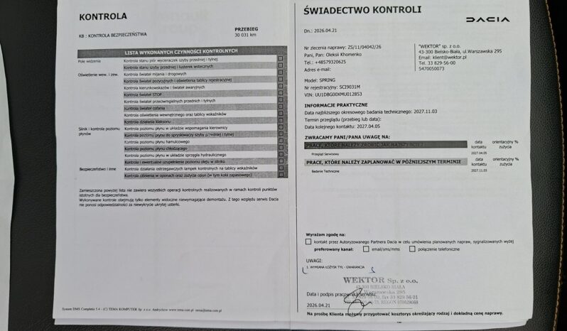 Dacia spring Klimatyzacja, Nawigacja, PDC, Kamera cofania, Ele szyby, Ele lusterka full