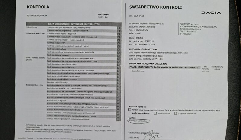 Dacia spring Klimatyzacja, Nawigacja, PDC, Kamera cofania, Ele szyby, Ele lusterka full