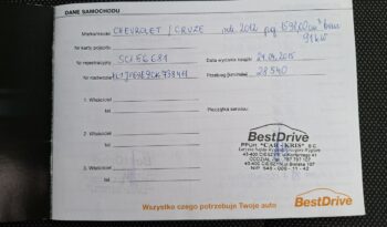 Chevrolet Cruze Klimatyzacja, Ele szyby 4x, Ele lusterka, Czujniki parkowania full